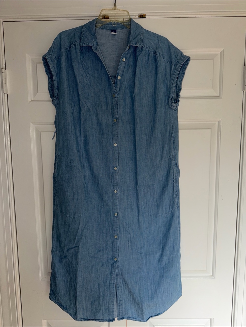 Old Navy Light Blue Denim Midi Shirt Dress